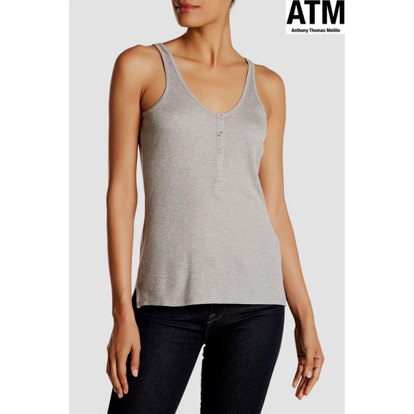 ATM WOMEN NWT $245 SPARKLE WRESTLER HENLEY GREY/GOLD TANK. SIZE S - Picture 1 of 11